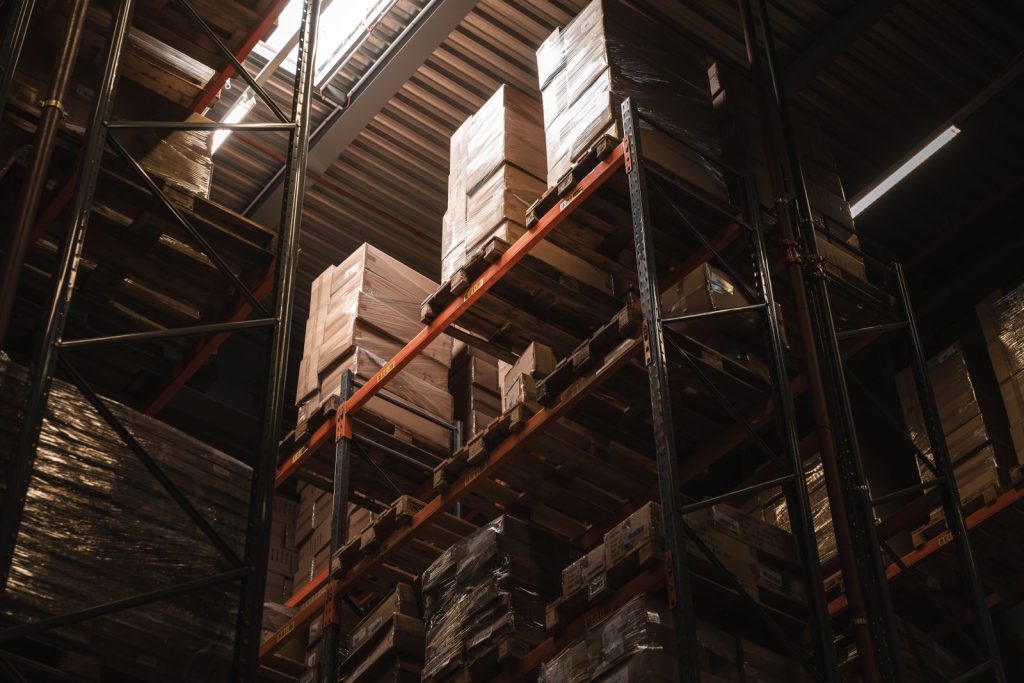 Warehouse racking with palletised cargo